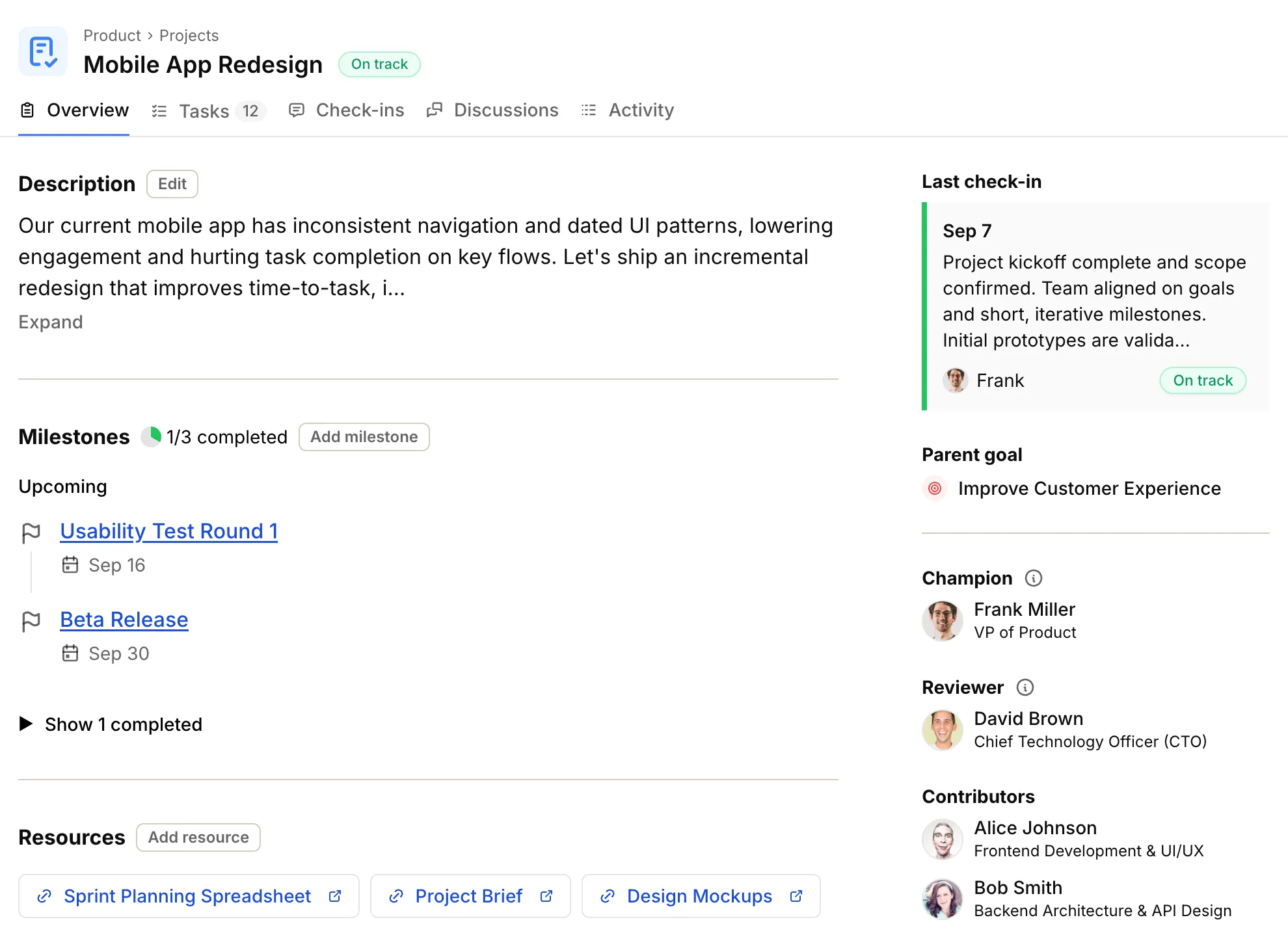 Project management in Operately
