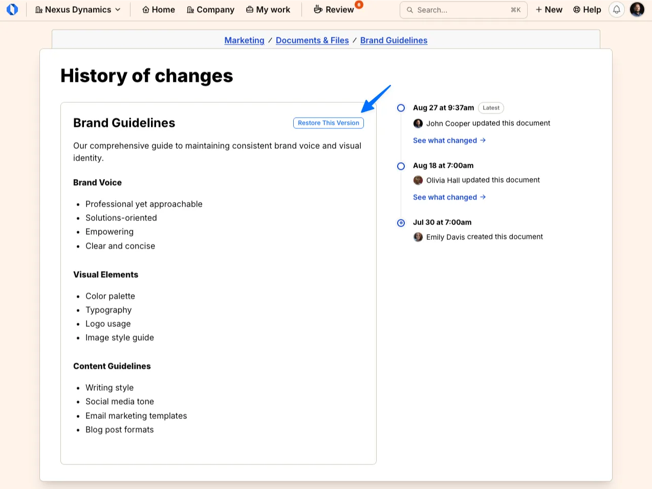 Screenshot: Restore this version confirmation