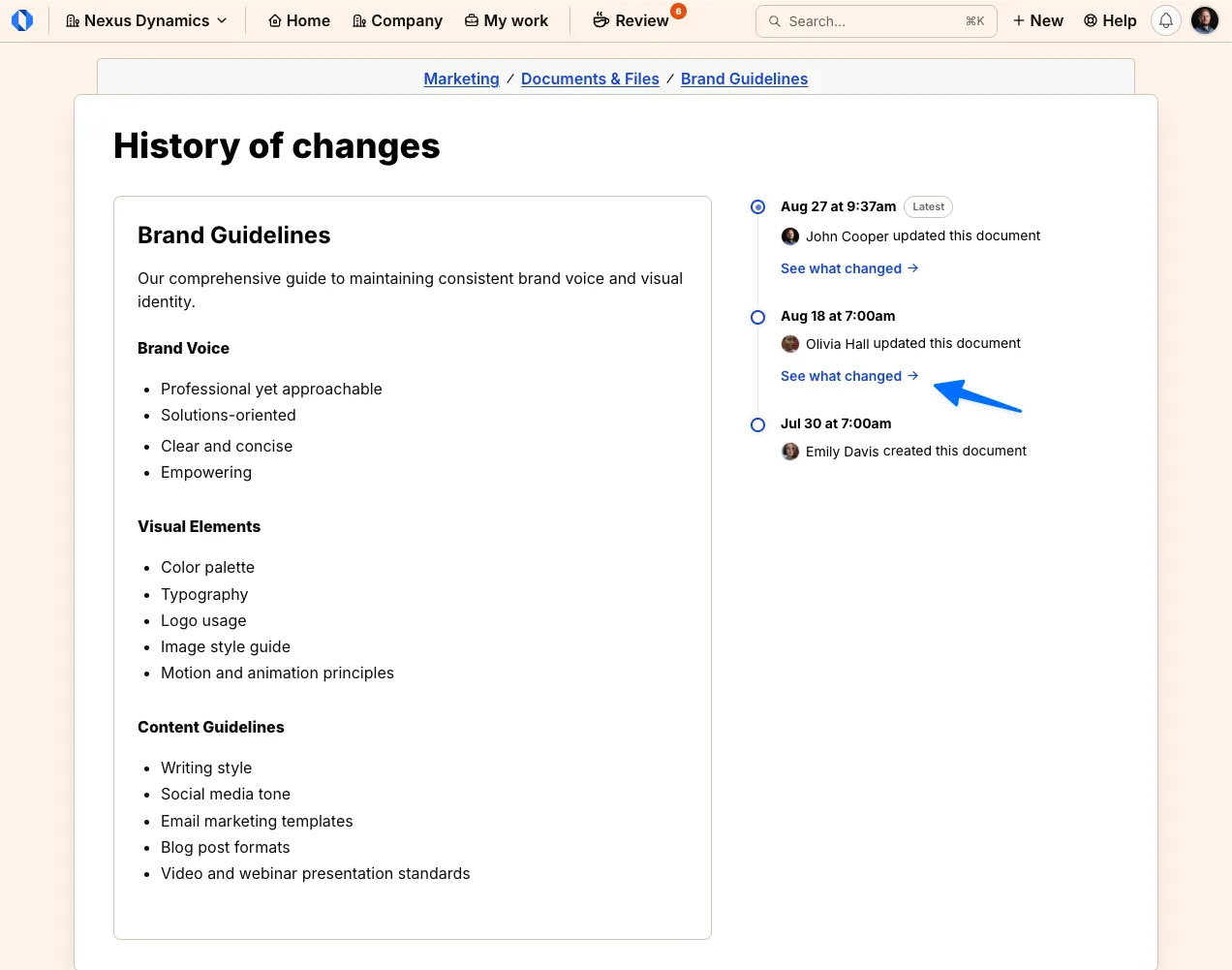 Screenshot: See what changed comparison with Before and After panes