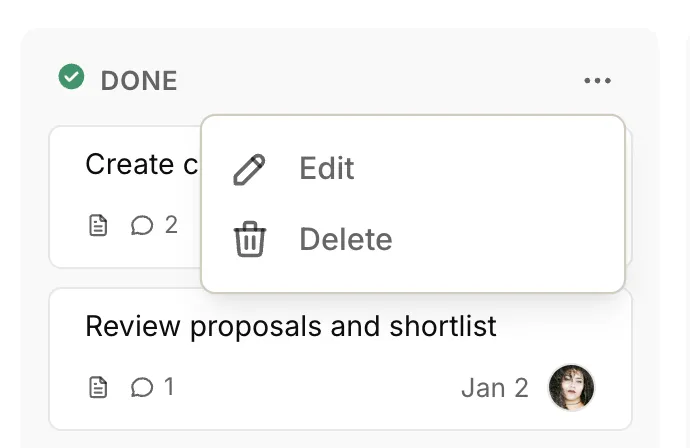 Screenshot: Status column options